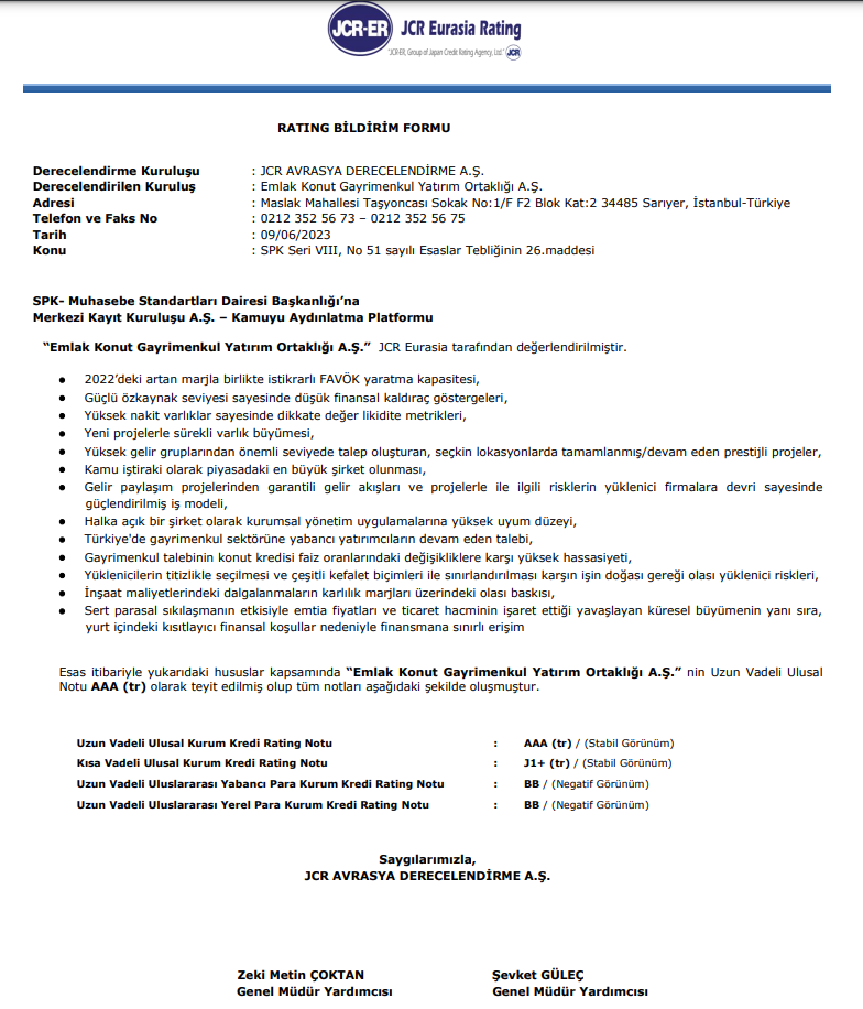 Emlak Konut kredi derecelendirme notu yayınlandı | Rota Borsa