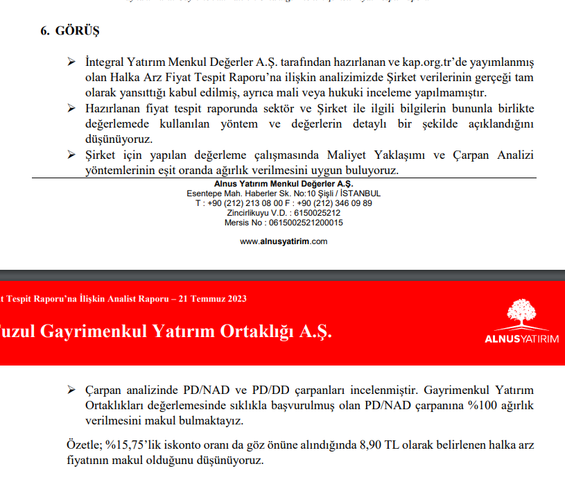 Alnus Yatırım'dan Fuzul GYO (FZLGY) halka arz fiyatı yorumu | Rota Borsa