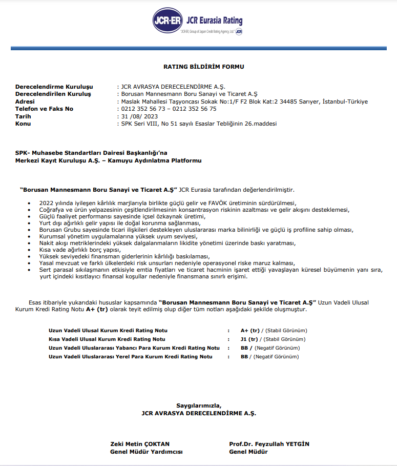 Borusan kredi derecelendirme notu açıklandı | Rota Borsa