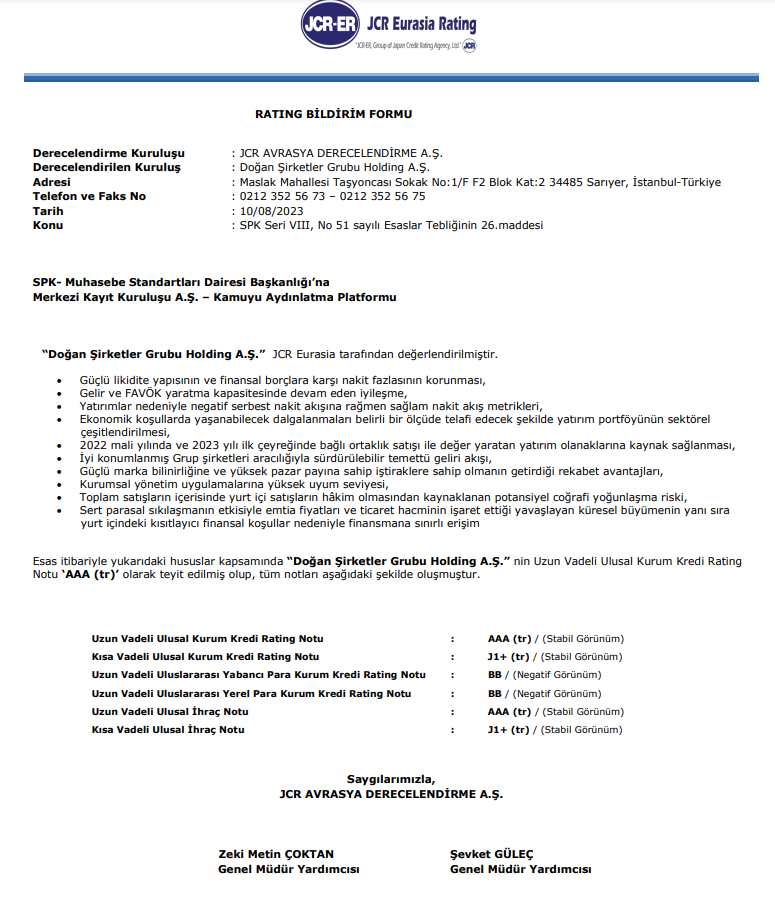 Doğan Holding kredi derecelendirme notu açıklandı! | Rota Borsa