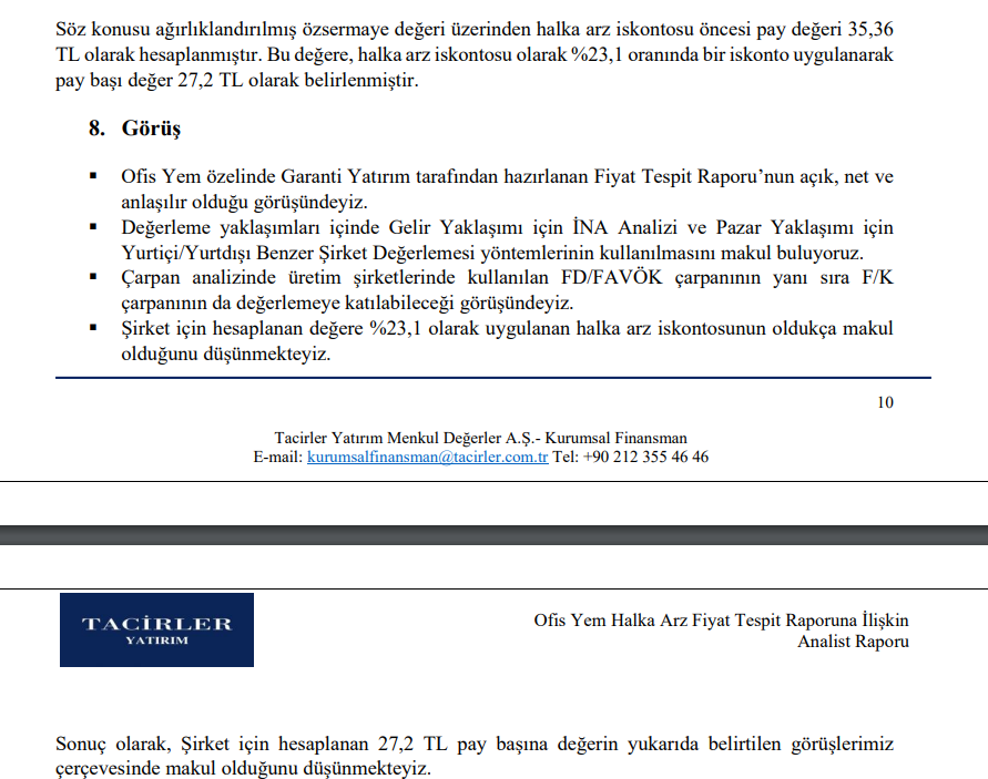 Tacirler Yatırım'dan Ofis Yem (OFSYM) halka arz fiyatı yorumu! | Rota Borsa
