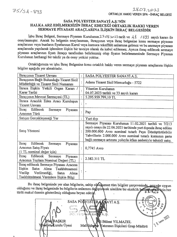SASA Polyester'den şarta bağlı sermaye artırımı açıklaması | Rota Borsa