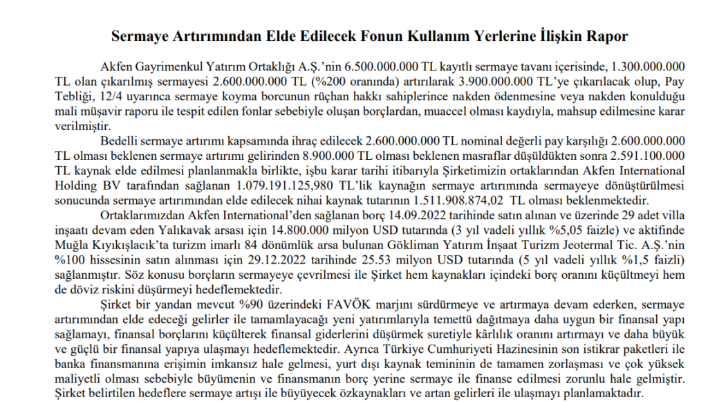 Akfen GYO bedelli gelirinin kullanım yerlerini açıkladı! HABERLER, Gündemdekiler, Şirket Haberleri Rota Borsa