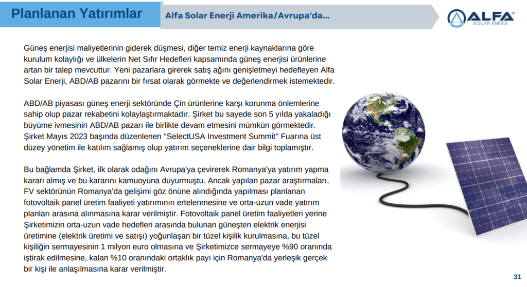 Alfa Solar Enerji 2023 yılı beklentilerini ve yatırım planlarını açıkladı! HABERLER, Gündemdekiler, Şirket Haberleri Rota Borsa