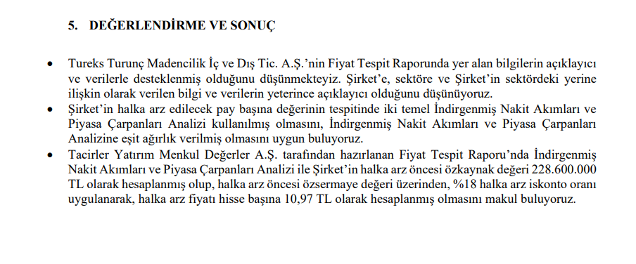 Marbaş Menkul'den Tureks Turunç Madencilik (MARBL) halka arz fiyatı yorumu HABERLER, Gündemdekiler, Şirket Haberleri Rota Borsa