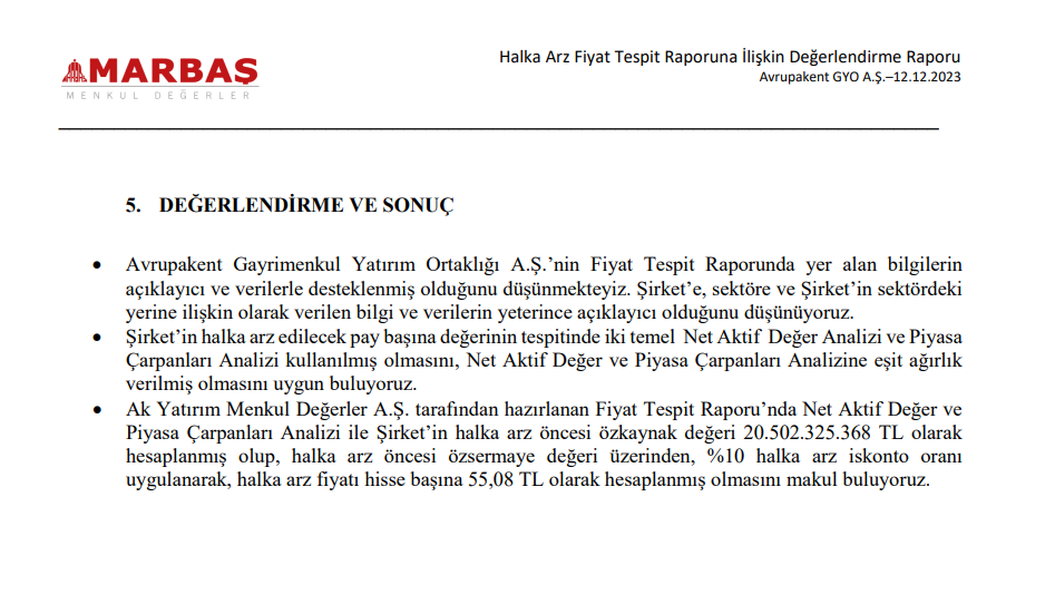 Marbaş Menkul’den Avrupakent GYO (AVPGY) halka arz fiyatı yorumu | Rota Borsa