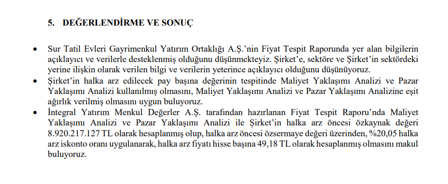 Marbaş Menkul'den Sur Tatil Evleri GYO (SURGY) halka arz fiyatı yorumu HABERLER, Gündemdekiler, Şirket Haberleri Rota Borsa