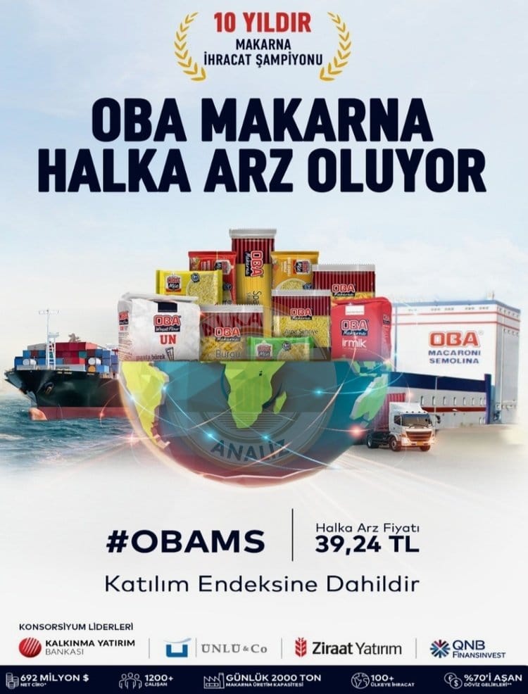 Oba Makarna (OBAMS) halka arz katılım endeksine uygun mu? OBAMS caiz mi? Halka arz helal mi? HABERLER, Gündemdekiler, Şirket Haberleri Rota Borsa