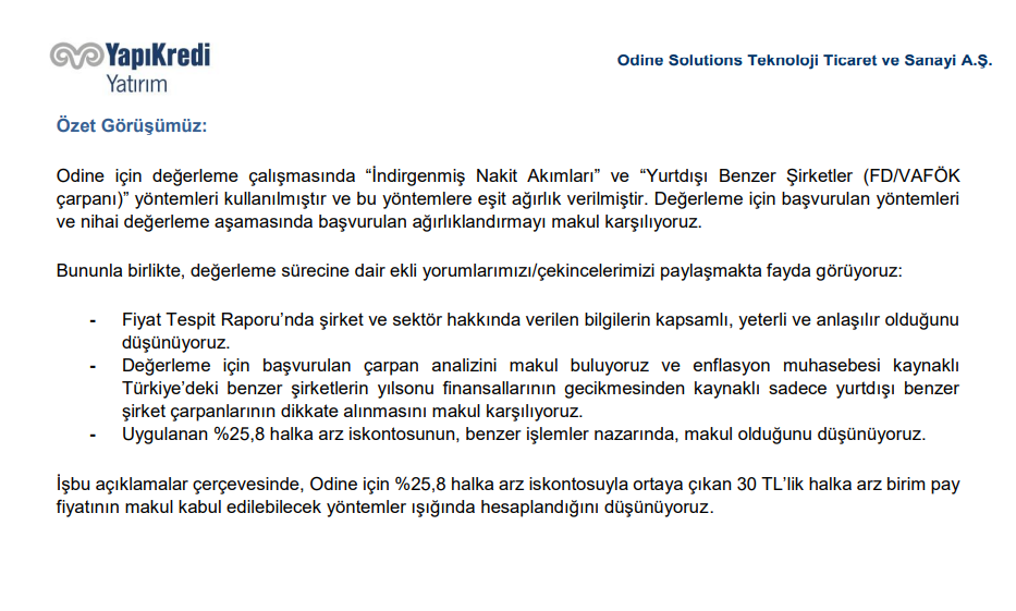 Yapı Kredi Yatırım’dan Odine Teknoloji (ODINE) halka arz fiyatı yorumu | Rota Borsa