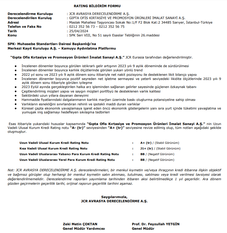 Gıpta Ofis (GIPTA) kredi derecelendirme notu açıklandı! | Rota Borsa