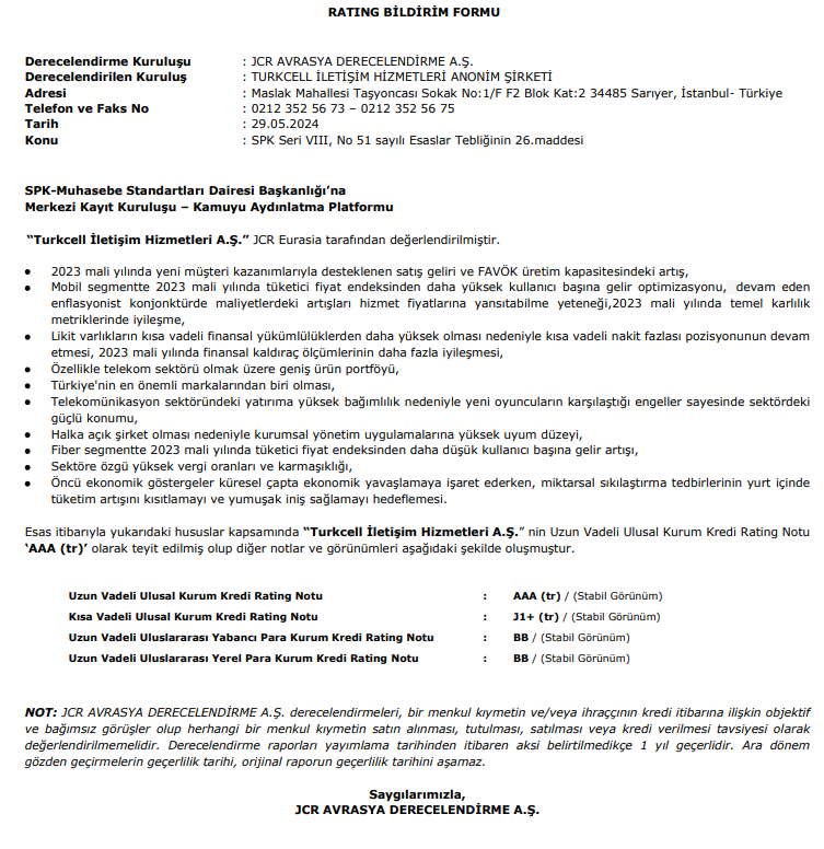 Turkcell (TCELL) kredi derecelendirme notu açıklandı! | Rota Borsa