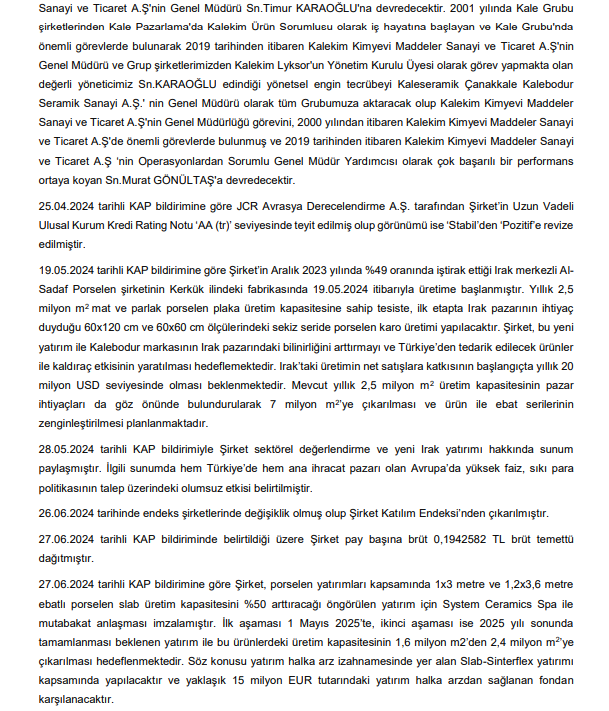 Kale Seramik (KLSER) hisse senedi fiyatı değerlendirmesi yayınlandı! HABERLER, Gündemdekiler, Şirket Haberleri Rota Borsa