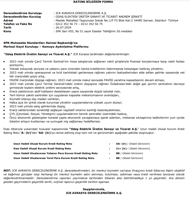 Odaş Elektrik (ODAS) kredi derecelendirme notu açıklandı! HABERLER, Gündemdekiler, Şirket Haberleri Rota Borsa