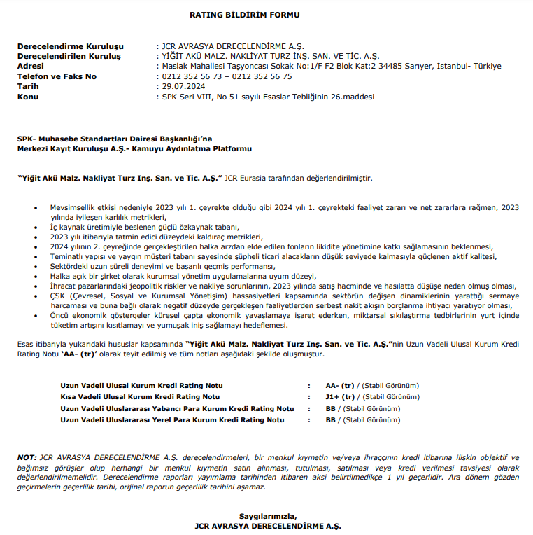 Yiğit Akü (YIGIT) kredi derecelendirme notu açıklandı! HABERLER, Gündemdekiler, Şirket Haberleri Rota Borsa