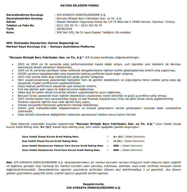Borusan (BRSAN) kredi derecelendirme notu açıklandı HABERLER, Gündemdekiler, Şirket Haberleri Rota Borsa