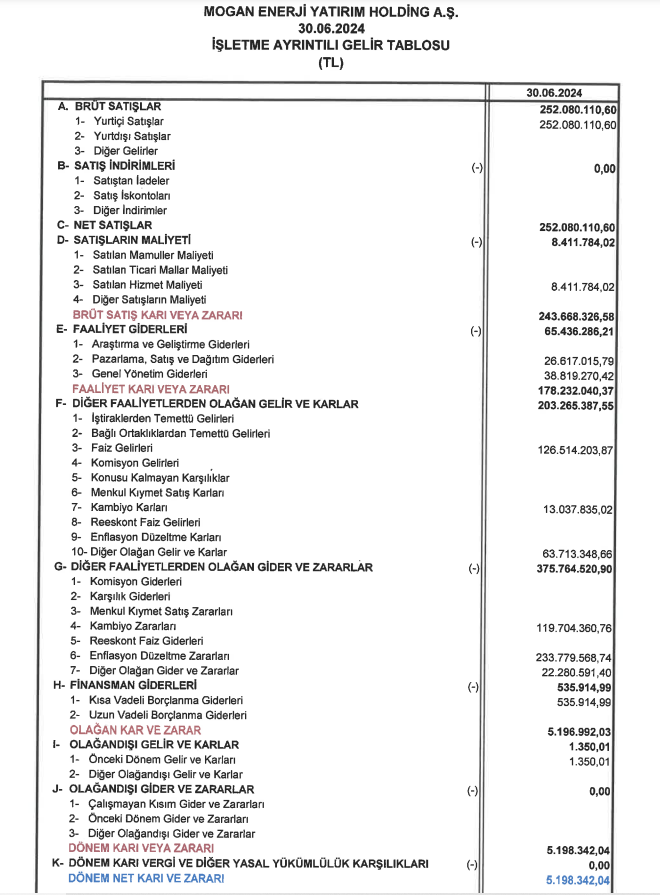 Mogan Enerji (MOGAN) 2024 yılı 2. çeyrek VUK kayıtlarında geçen net kârını açıkladı! | Rota Borsa