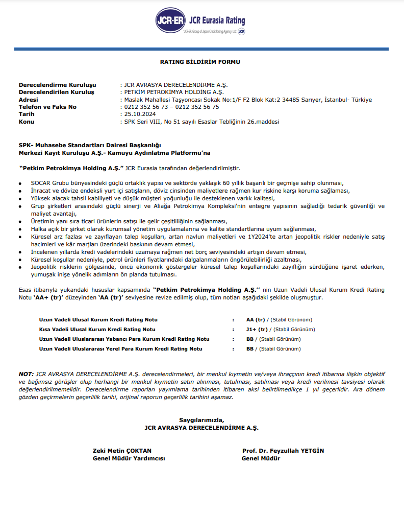 Petkim (PETKM) kredi derecelendirme notu açıklandı | Rota Borsa