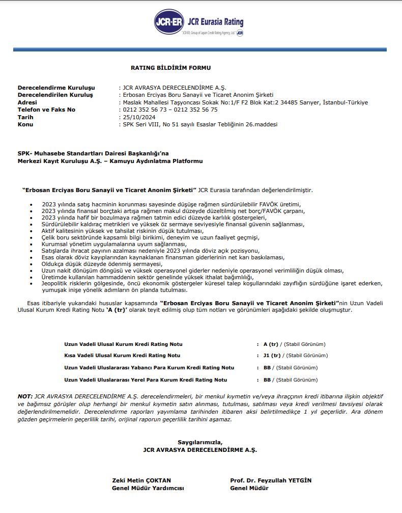 Erbosan (ERBOS) kredi derecelendirme notu açıklandı HABERLER, Gündemdekiler, Şirket Haberleri Rota Borsa