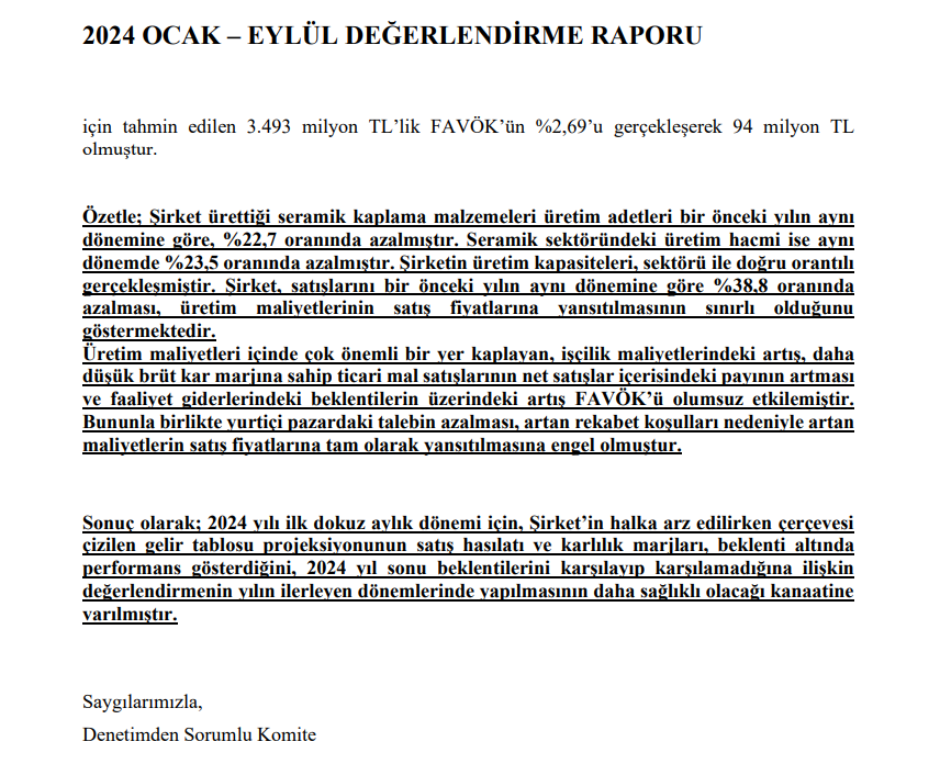 Bien Seramik (BIENY) tahmin edilen ve gerçekleşen bilanço rakamlarını açıkladı HABERLER, Gündemdekiler, Şirket Haberleri Rota Borsa