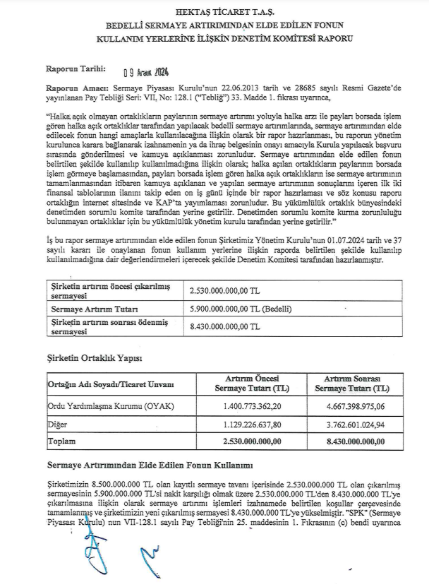 Hektaş (HEKTS) bedelli sermaye artırımı gelirinin kullanım yerlerini açıkladı HABERLER, Gündemdekiler, Şirket Haberleri Rota Borsa