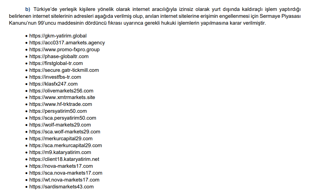 SPK’dan 23 internet sitesine erişim engeli kararı | Rota Borsa SPK’dan 23 internet sitesine erişim engeli kararı | Rota Borsa