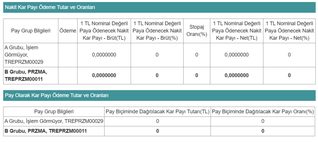 Prizma Matbaacılık (PRZMA) hisse temettü açıklaması