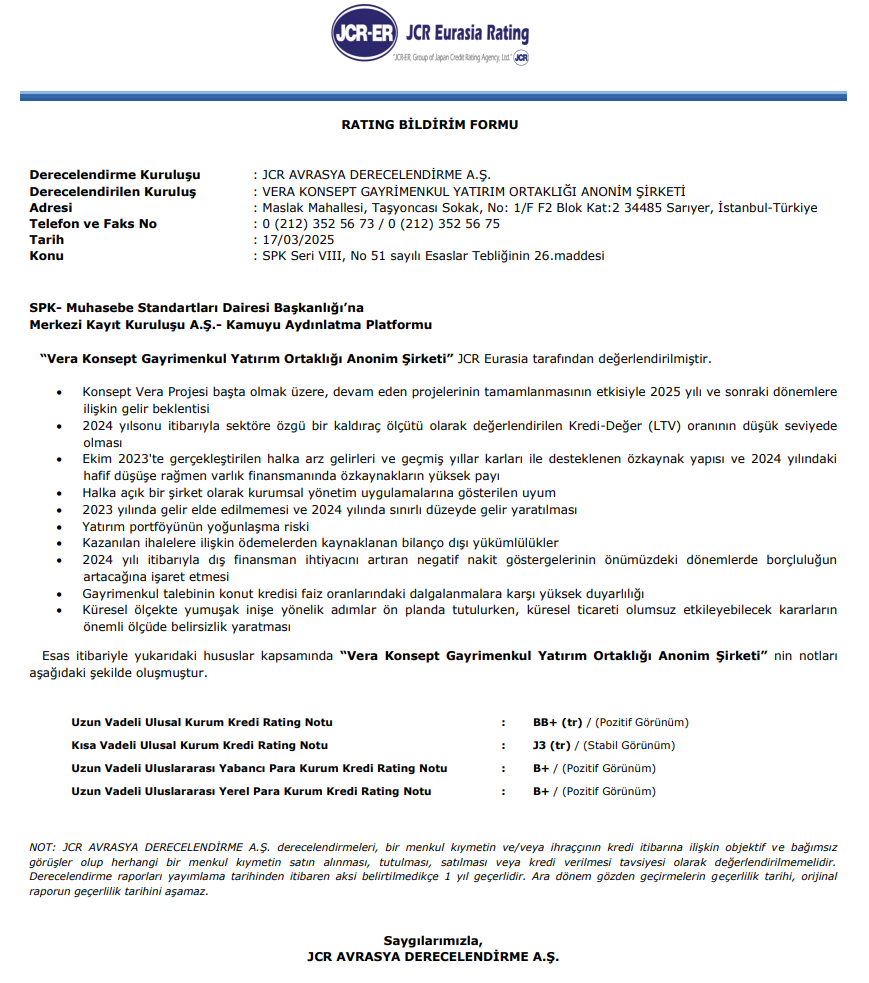 Vera Konsept GYO (VRGYO) kredi derecelendirme notu açıklandı | Rota Borsa Vera Konsept GYO (VRGYO) kredi derecelendirme notu açıklandı | Rota Borsa