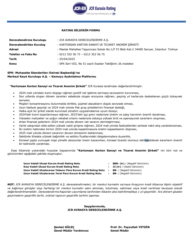 KARTN kredi derecelendirme bilgisi