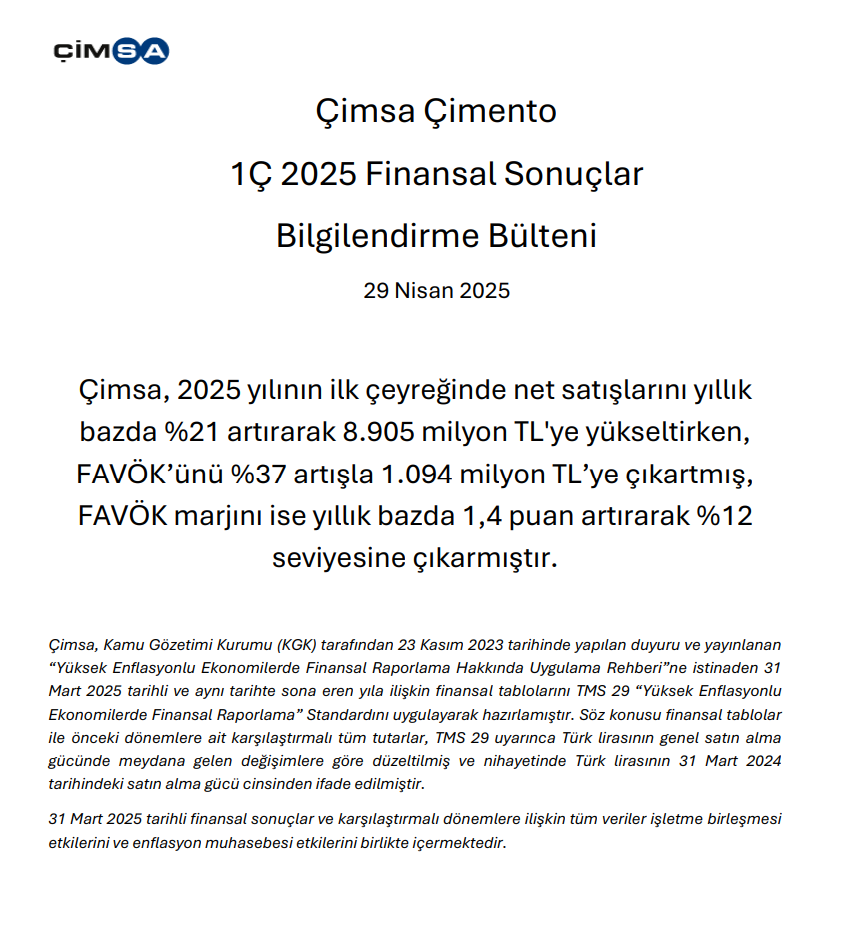 Çimsa Çimento'dan (CIMSA) yatırımcı bilgilendirme bülteni | Rota Borsa Çimsa Çimento'dan (CIMSA) yatırımcı bilgilendirme bülteni | Rota Borsa
