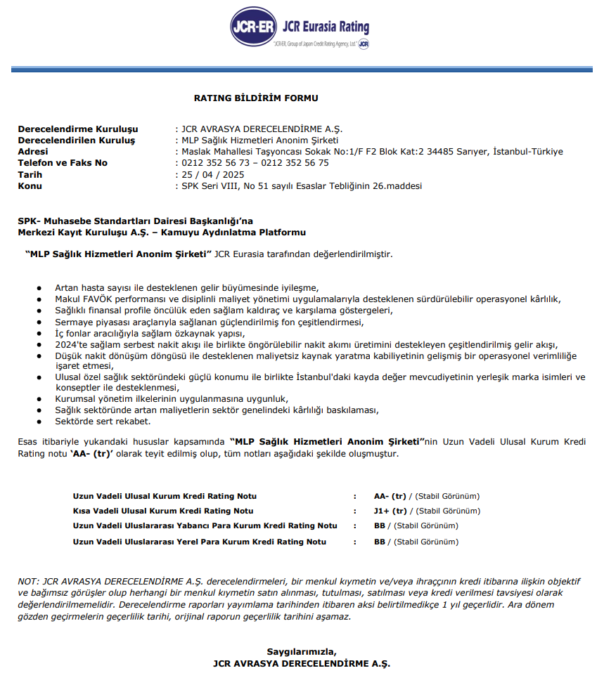 MPARK kredi derecelendirme tablosu