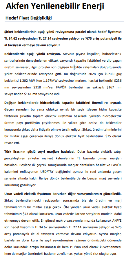 Akfen AKFYE hedef fiyat güncellemesi