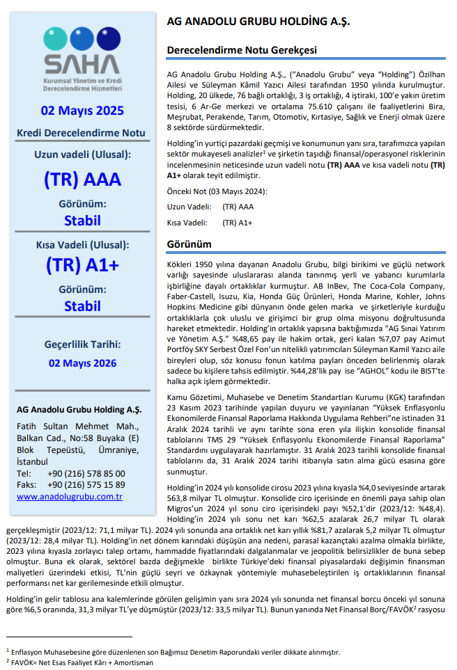 AGHOL Finansal Rapor