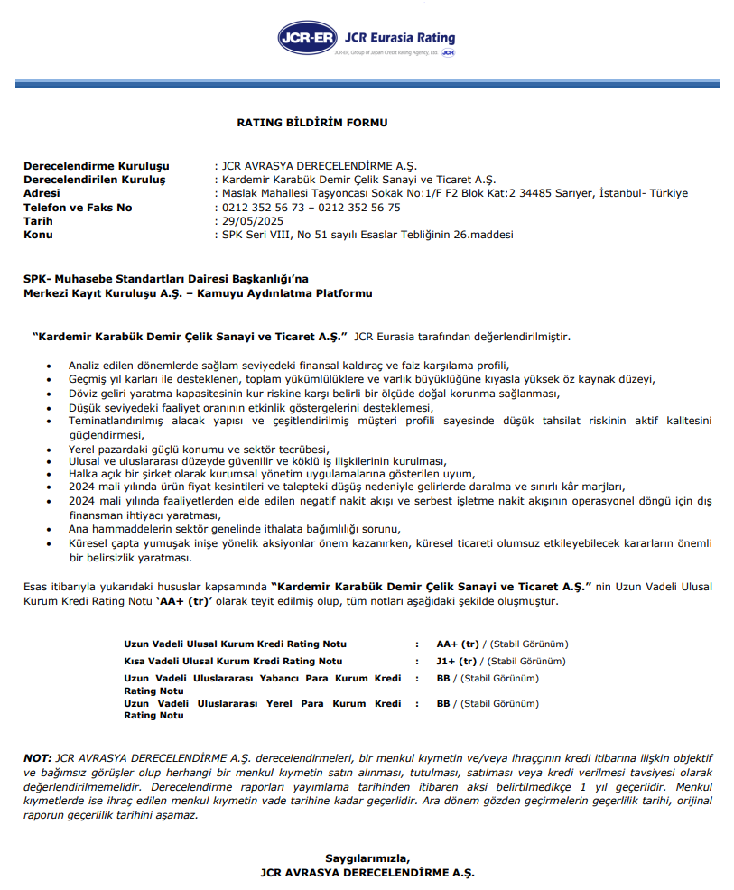Kardemir Kredi Derecelendirme Raporu