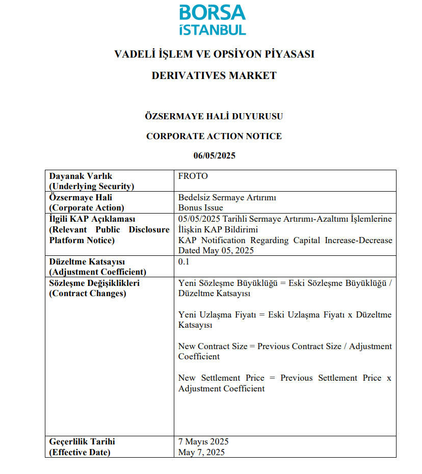 Borsa İstanbul FROTO açıklaması