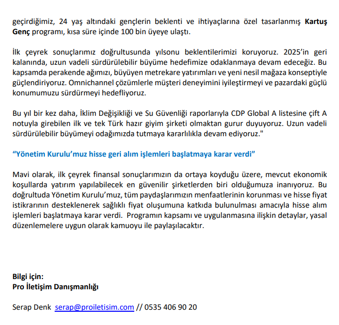 Mavi Giyim Finansal Göstergeler