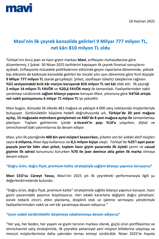 MAVI First Quarter Financial Presentation