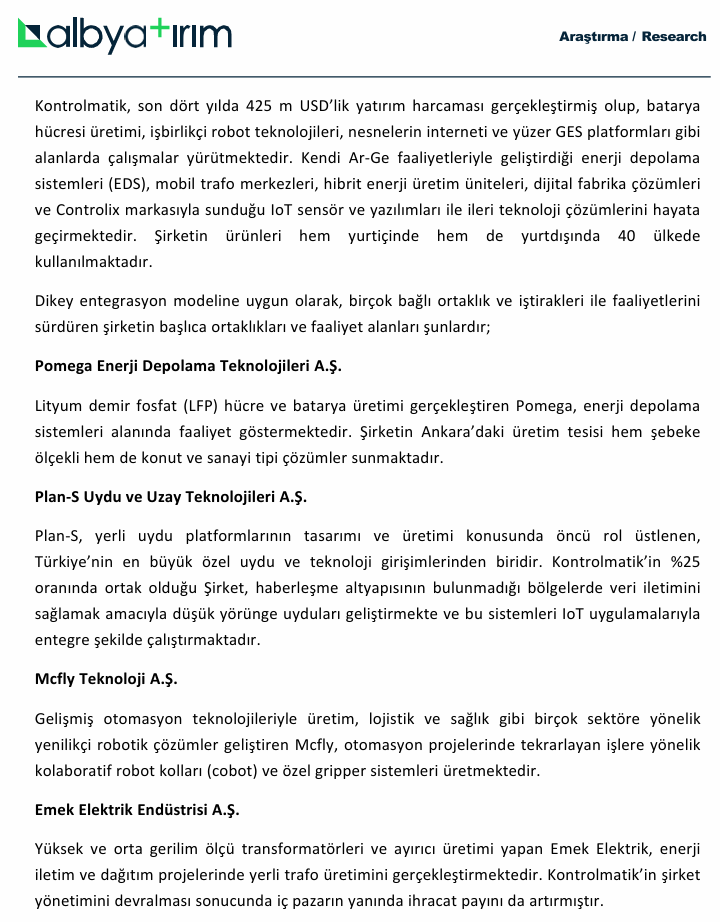 Kontrolmatik (KONTR) için 2025 yılı beklentileri yayınlandı | Rota Borsa
