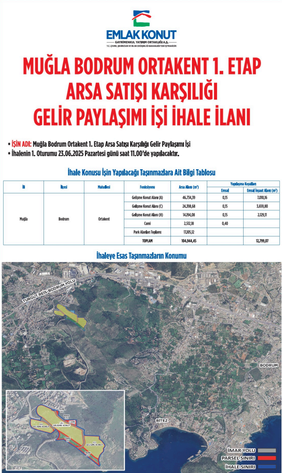 Bodrum Ortakent Projesi ihale duyurusu