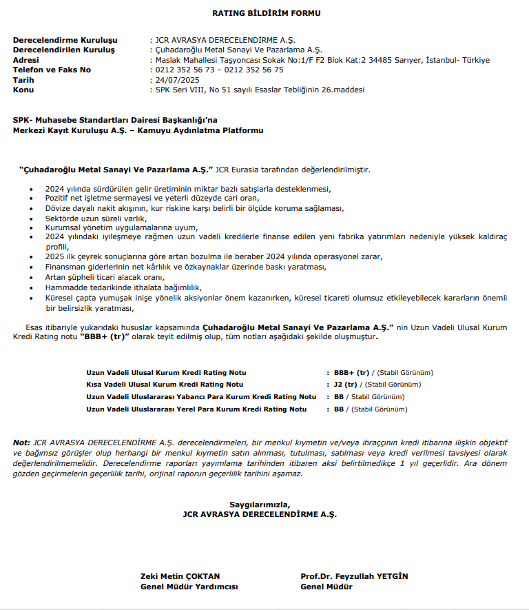 Çuhadaroğlu kredi notu detayı