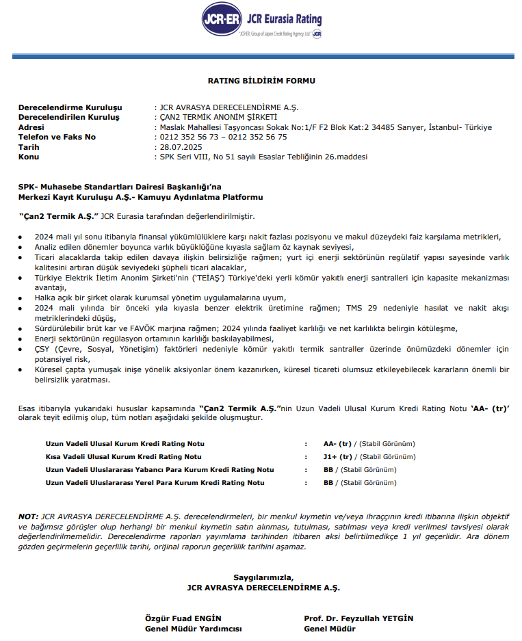 CANTE kredi derecelendirme raporu grafiği