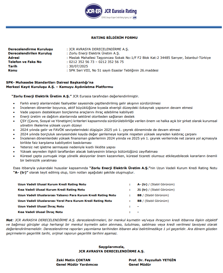 Zorlu Enerji finans raporu