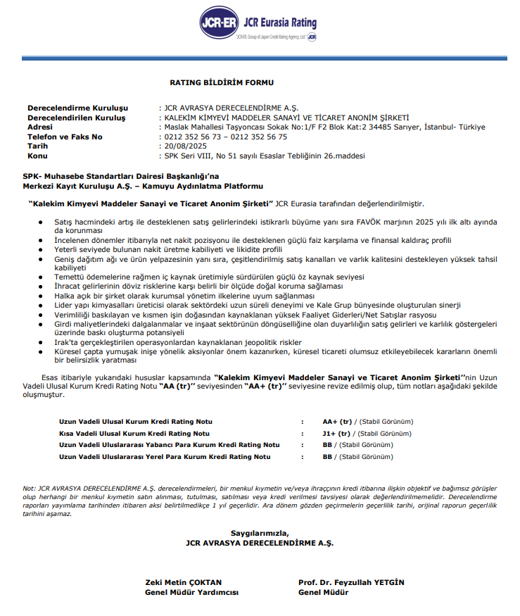 Kalekim (KLKIM) kredi derecelendirme notu açıklandı | Rota Borsa Kalekim (KLKIM) kredi derecelendirme notu açıklandı | Rota Borsa