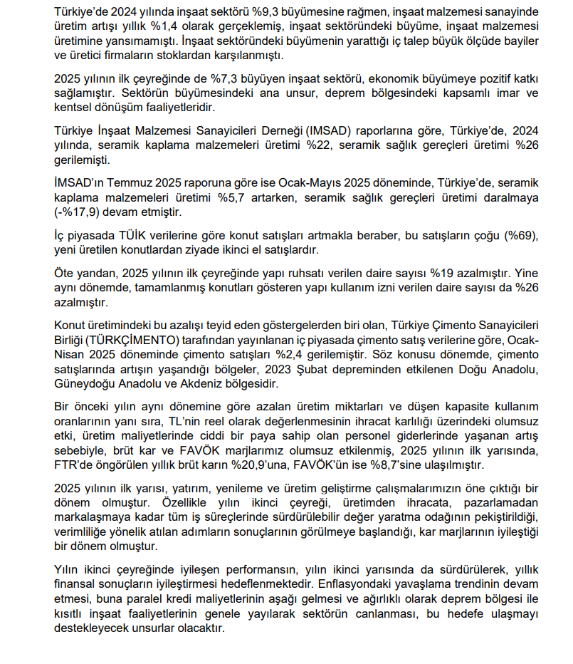 Kaleseramik sektör analizi 2025