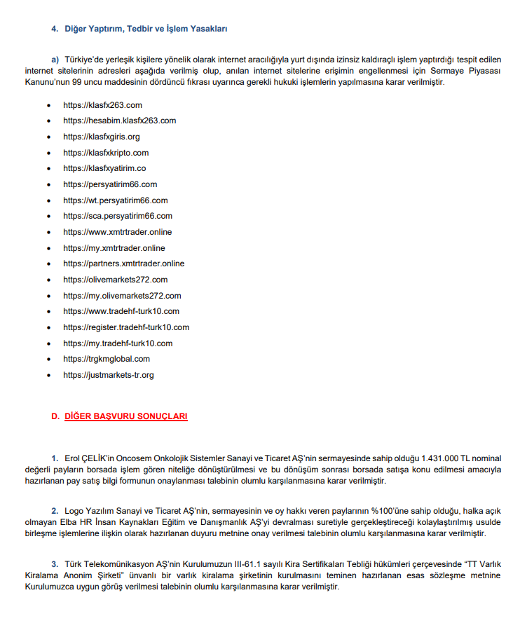 SPK Bülteni: 4 bedelsiz sermaye artırımı onayı, 3 şirkete ceza, 15 suç duyurusu ve işlem yasağı kararları | Rota Borsa