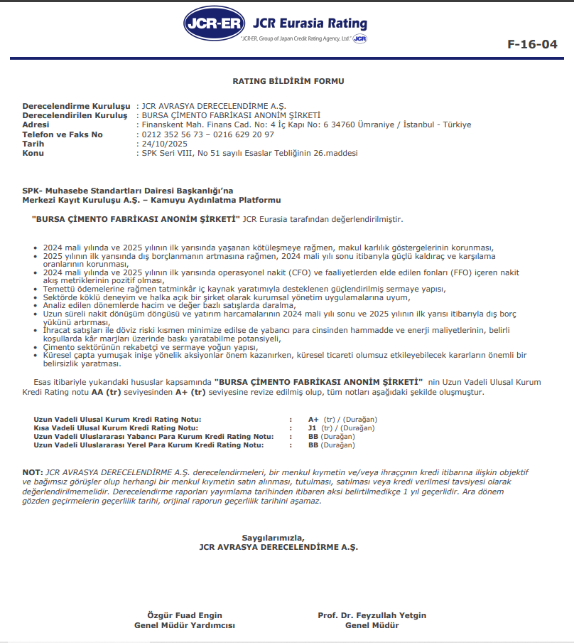 Bursa Çimento (BUCIM) kredi derecelendirme notu açıklandı | Rota Borsa Bursa Çimento (BUCIM) kredi derecelendirme notu açıklandı | Rota Borsa