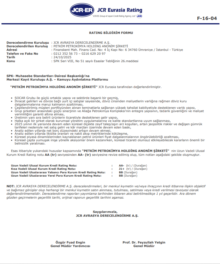 Petkim (PETKM) kredi derecelendirme notu açıklandı | Rota Borsa Petkim (PETKM) kredi derecelendirme notu açıklandı | Rota Borsa