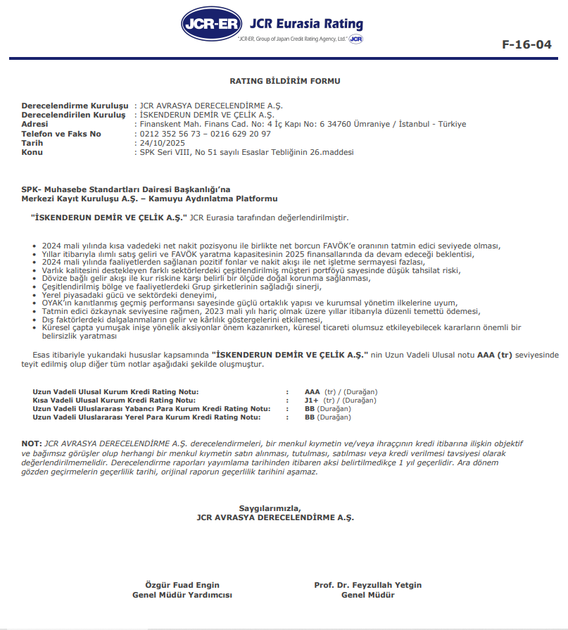 İskenderun Demir Çelik (ISDMR) kredi derecelendirme notu açıklandı | Rota Borsa