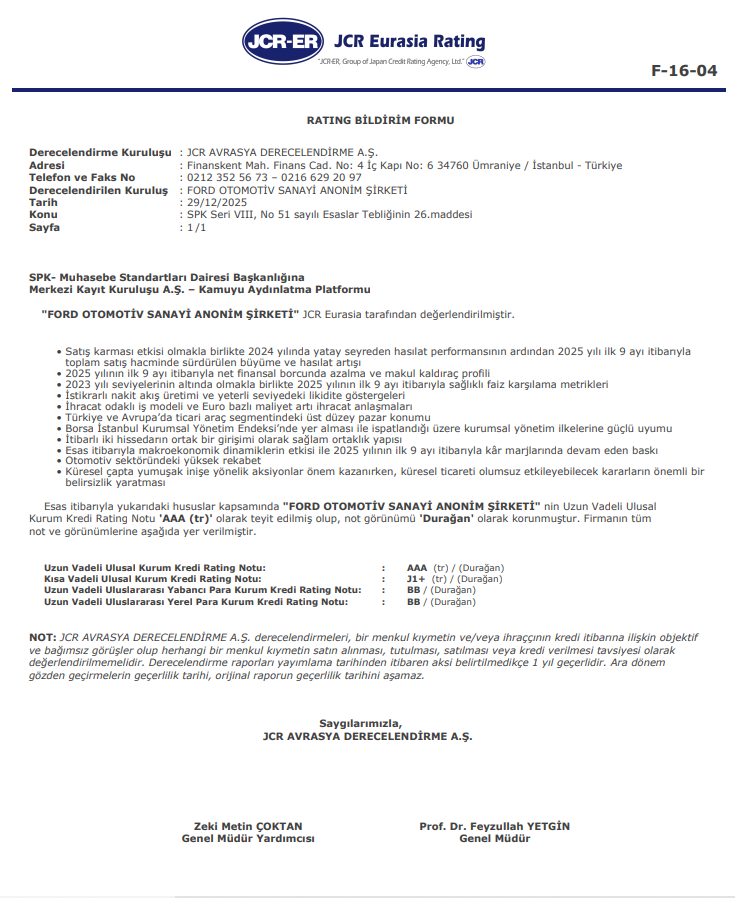 Ford Otomotiv (FROTO) kredi derecelendirme notu açıklandı | Rota Borsa