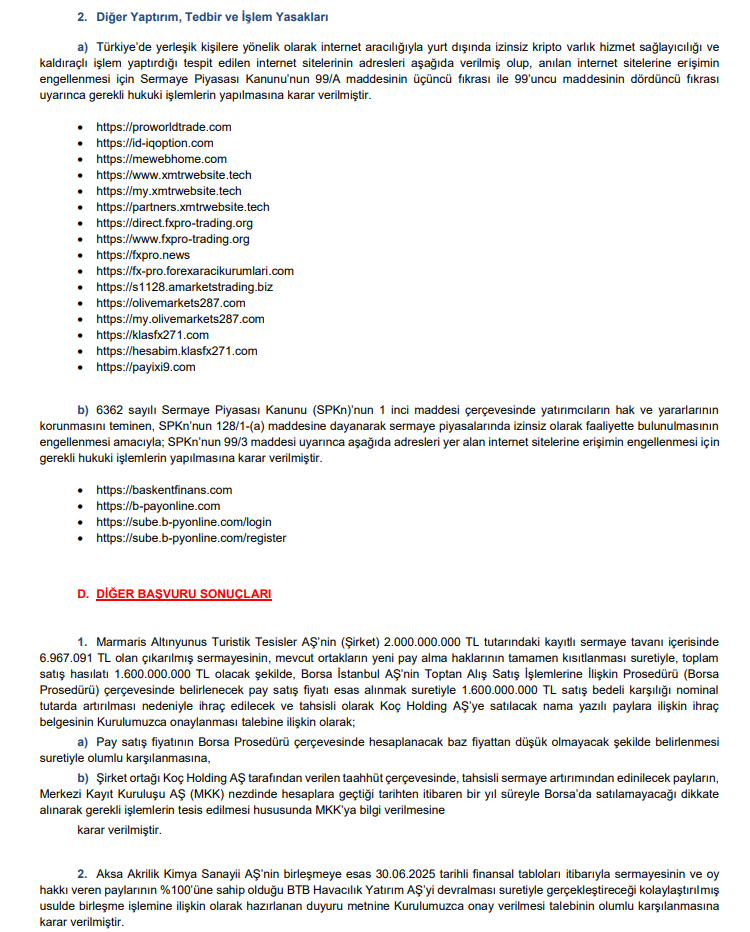 SPK Bülteni: 3 bedelli, 3 bedelsiz sermaye artırımı ve 1 halka arz onayı, 10 para cezası kararı | Rota Borsa