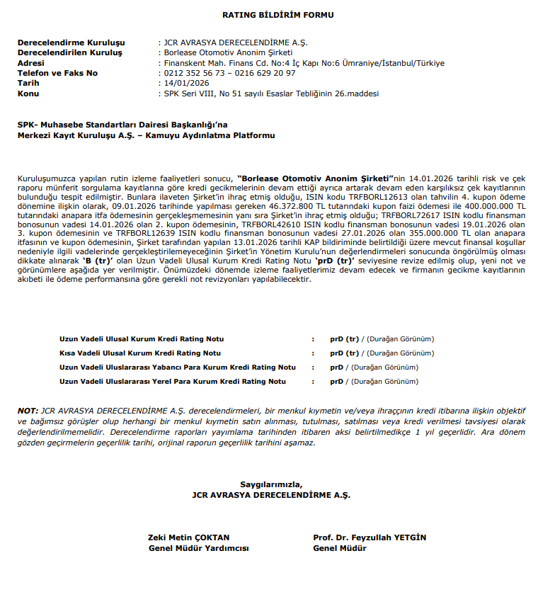 Borlease Otomotiv (BORLS) kredi derecelendirme notu açıklandı | Rota Borsa Borlease Otomotiv (BORLS) kredi derecelendirme notu açıklandı | Rota Borsa